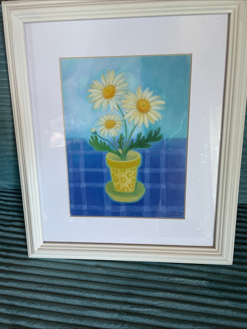 Sue Williams daisy, print, matted and framed